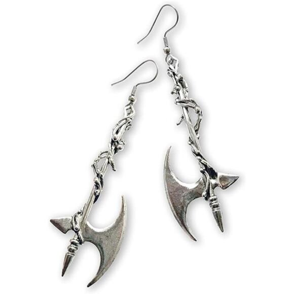 Gothic Vine Wrapped Executioner's Axe Earrings Medieval Renaissance Dangle Metal - Picture 7 of 7